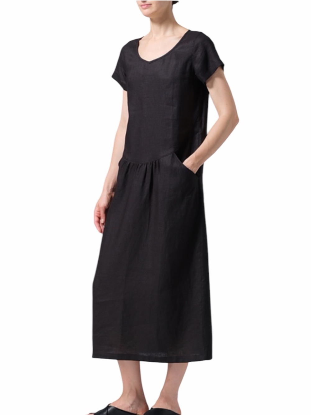 Vivid Womens Black Lagenlook Linen Short Sleeve Midi Dress Size 2X NWT